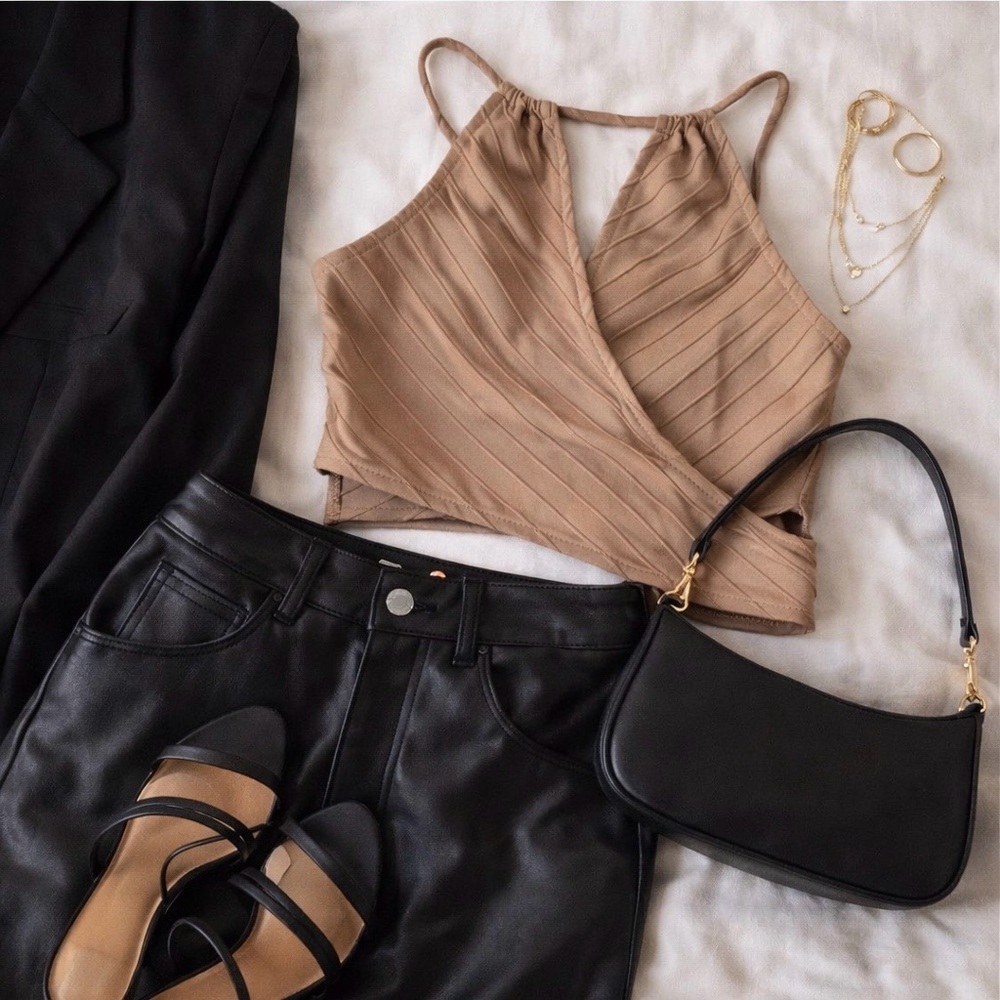 Beige wrap crop top